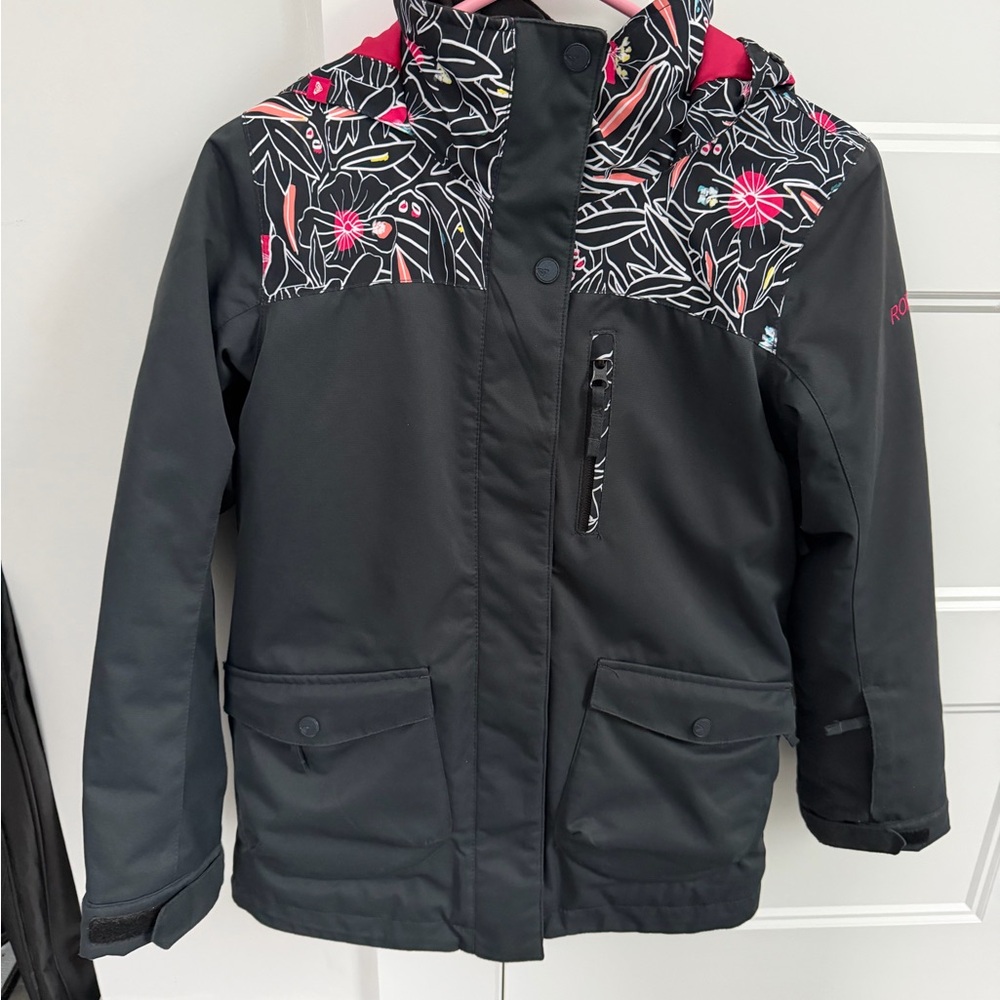 Kids Floral Black Ski Jacket